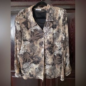 Cute Brown/Black/White Button Up Blouse 2pc